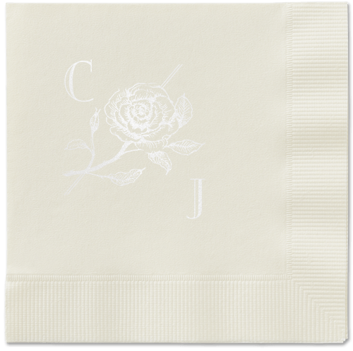 Romantic Rose Napkin, White, Ecru