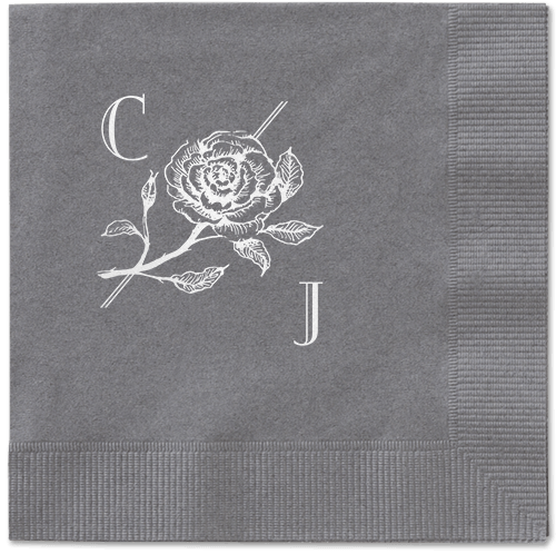 Romantic Rose Napkin, White, Pewter, white