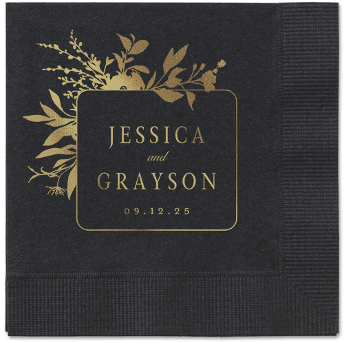 Floral Filigree Napkin, Yellow, Black, gold