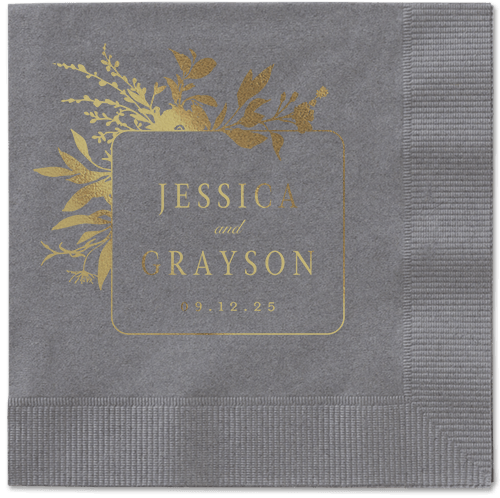 Floral Filigree Napkin, Yellow, Pewter, gold