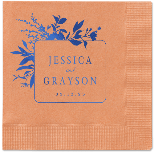 Floral Filigree Napkin, Blue, Coral