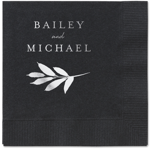 Pressed Leaves Napkin, Grey, Black, silver