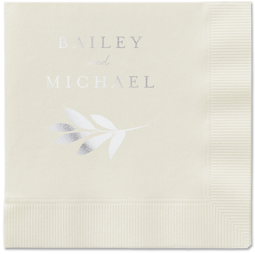 Pressed Leaves Napkin, Grey, Ecru, silver