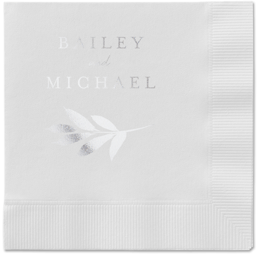 Pressed Leaves Napkin, Grey, White, silver