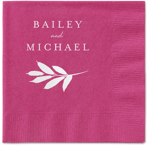 Pressed Leaves Napkin, White, Magenta