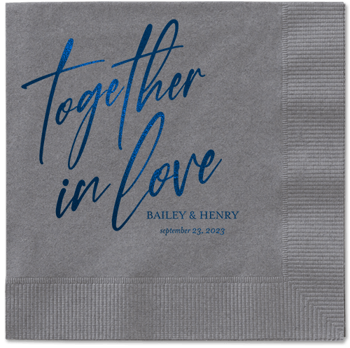 Cursive Captions Napkin, Blue, Pewter, midnight