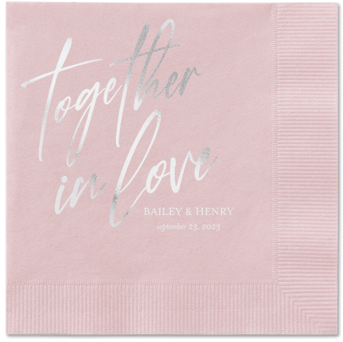 Cursive Captions Napkin, Grey, Blush, silver