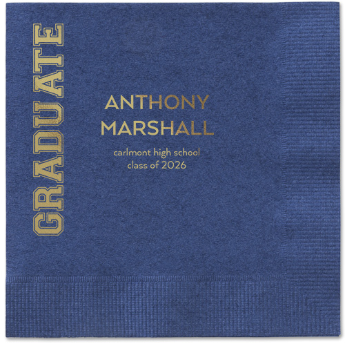 Varsity Headline Napkin, Yellow, Navy, gold-metallic