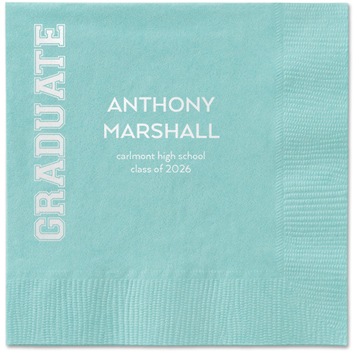 Varsity Headline Napkin, White, Aqua, white