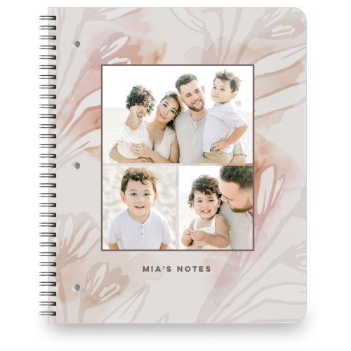 Floral Soft Watercolor Large Notebook, 8.5x11, Gray, gray