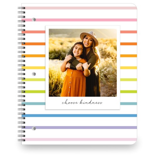 Soft Rainbow Stripes Large Notebook, 8.5x11, White, white