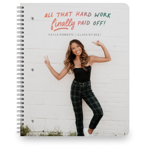 Hard Work Pays Off Large Notebook, 8.5x11, Gray, metal