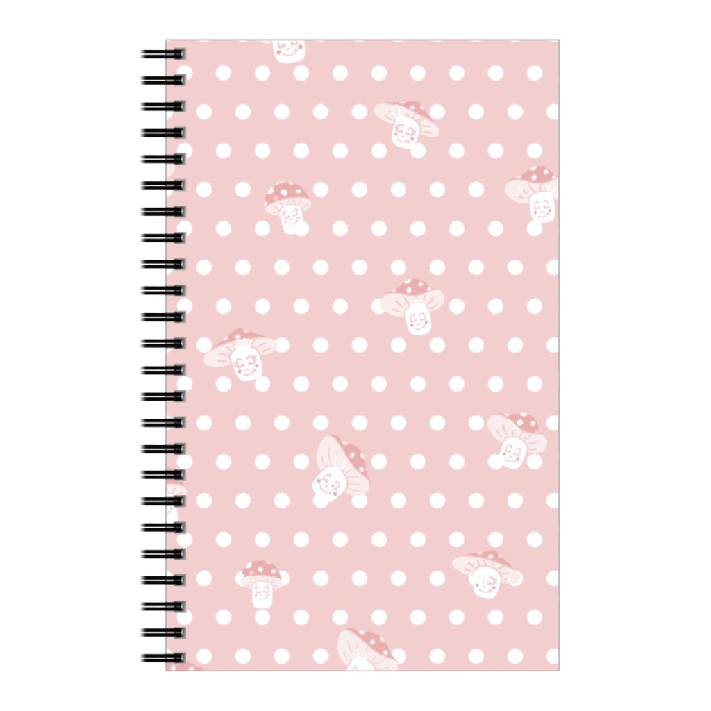 Mushroom and Dots - Pink Notebook, 5x8, Pink