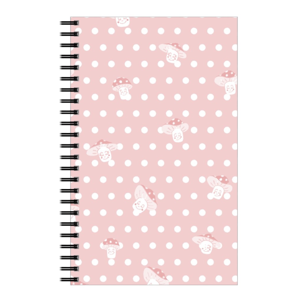 Mushroom and Dots - Pink Notebook, 5x8, Pink, Bright Pink