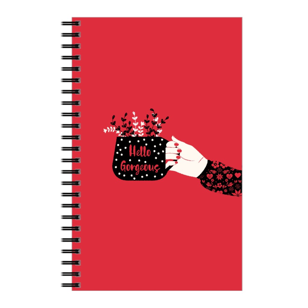 Hello Gorgeous - Mug on Red Notebook, 5x8, Red