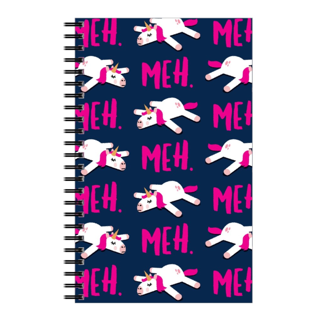Meh - Splooting Unicorns - Pink on Navy Notebook, 5x8, Pink, Bright Pink