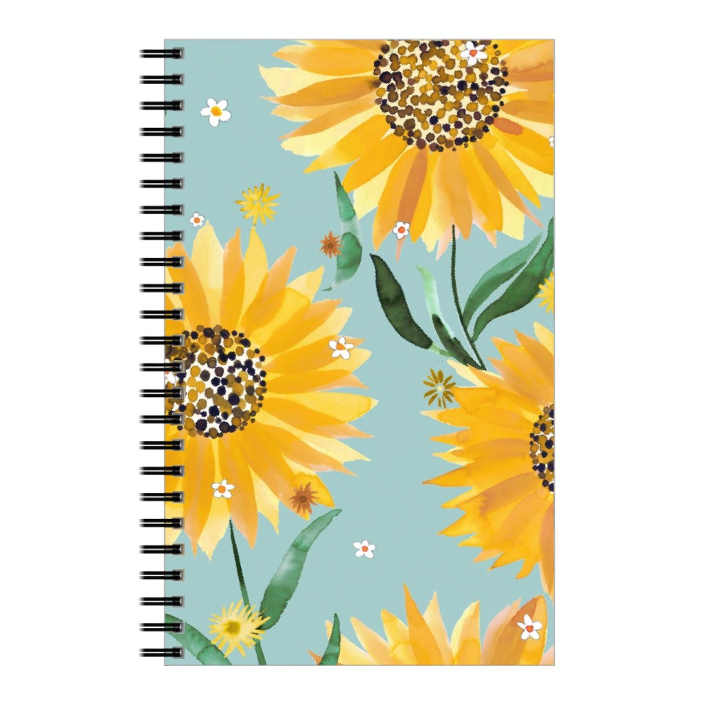 Watercolor Sunflowers - Yellow on Blue Notebook, 5x8, Yellow