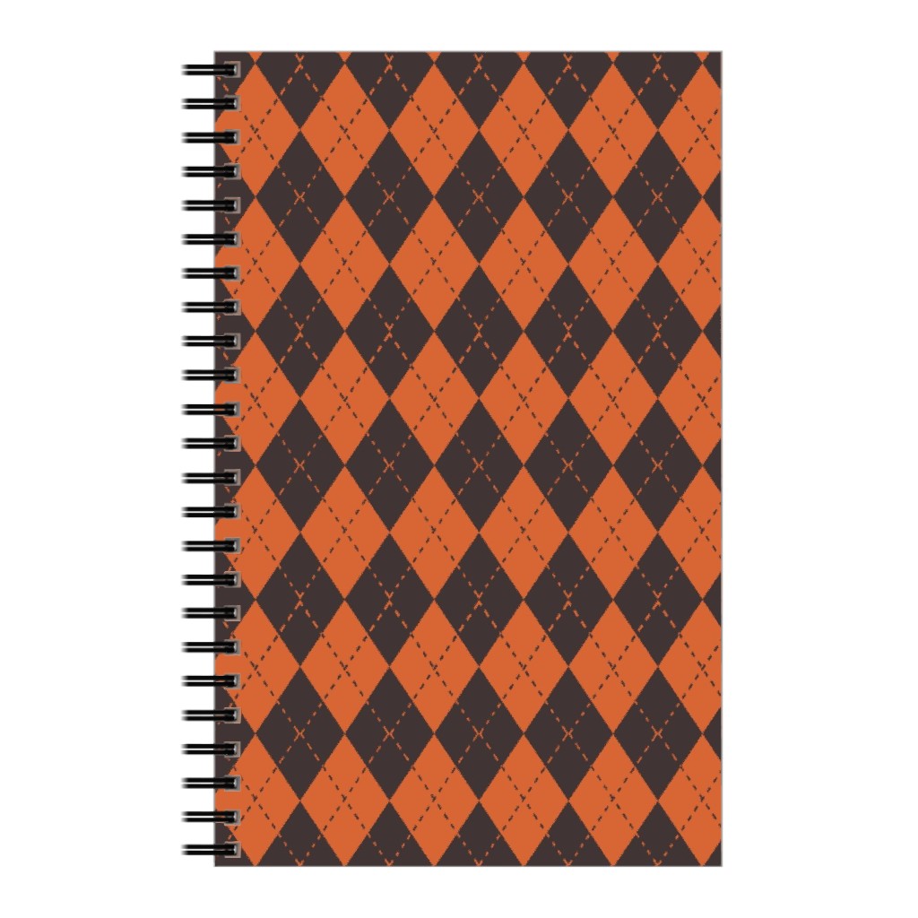 Halloween Argyle - Orange and Black Notebook, 5x8, Orange