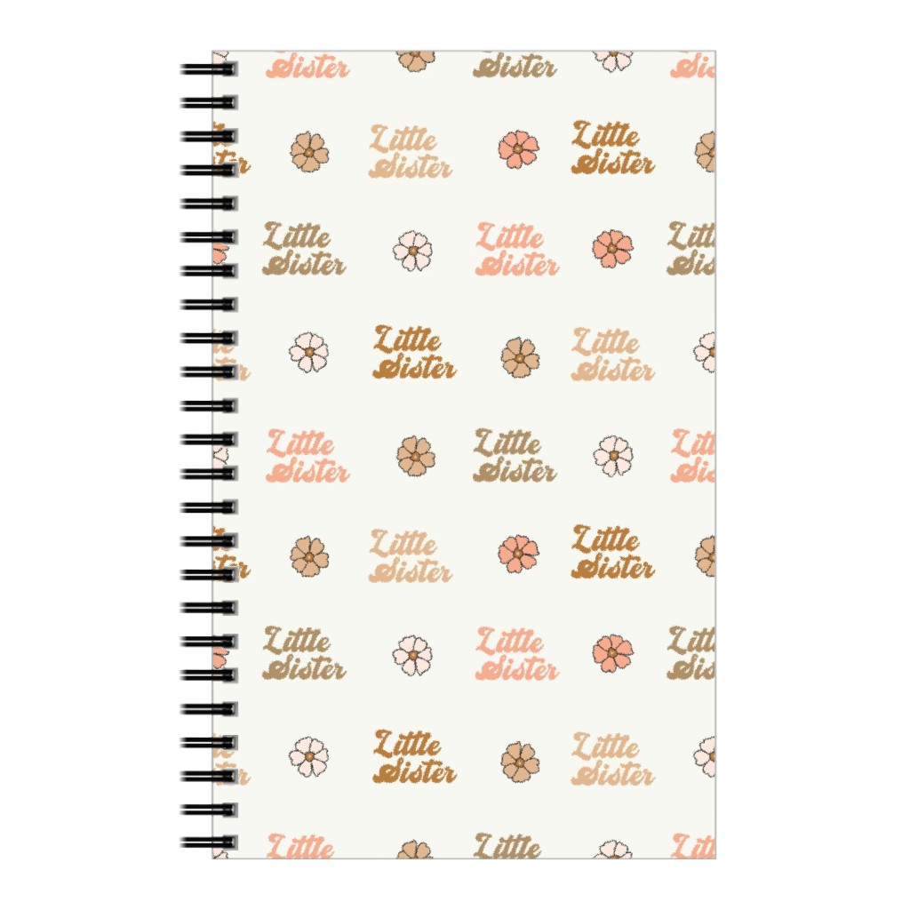 Little Sister - Retro Florals - Muted Neutral Notebook, 5x8, Beige, Pearl