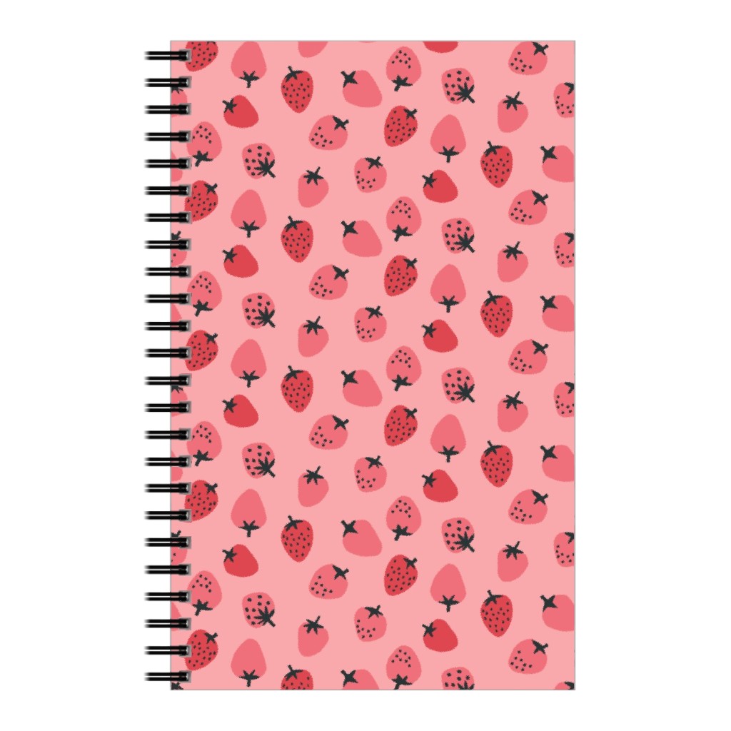 Red Strawberries - Pink Notebook, 5x8, Pink
