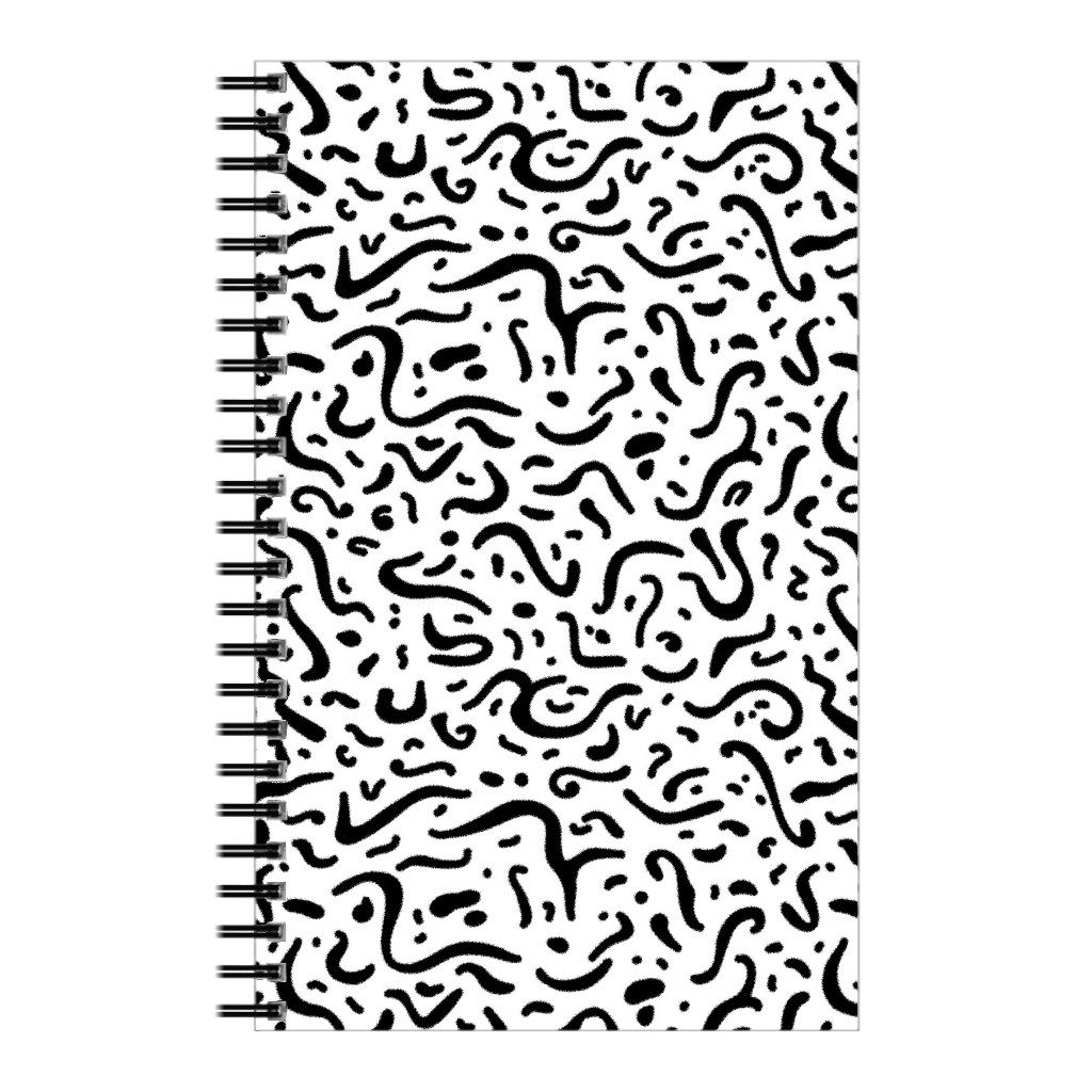 Squiggly - Black and White Notebook, 5x8, Black