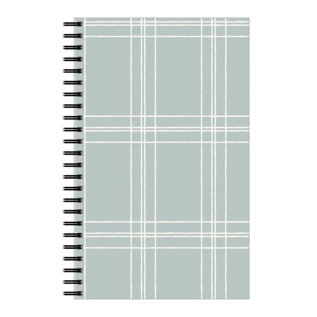Lined Linens - Quad Plaid - Ivory, Blue Notebook, 5x8, Blue