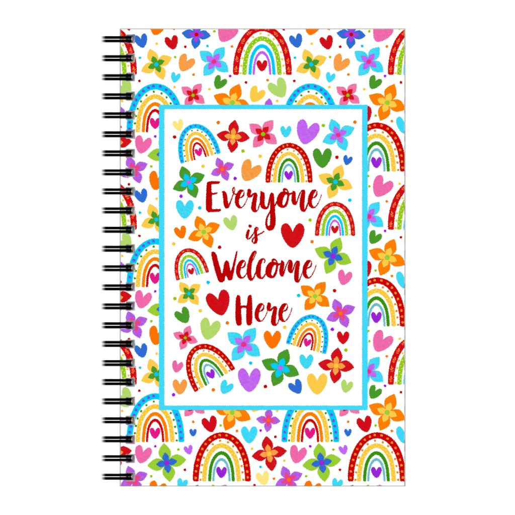 Everyone Is Welcome Here Notebook, 5x8, Multicolor, White