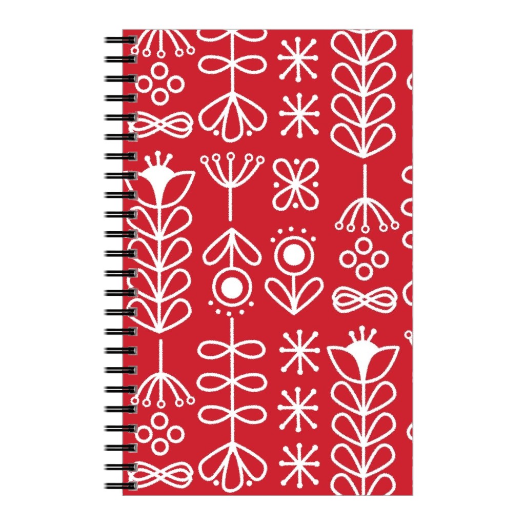 Red and White Nordic Mod Floral Notebook, 5x8, Red