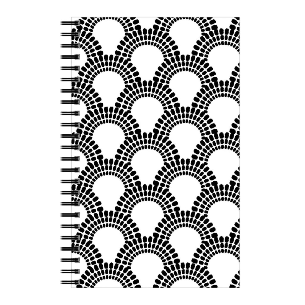 Scallops - Black and White Notebook, 5x8, Black