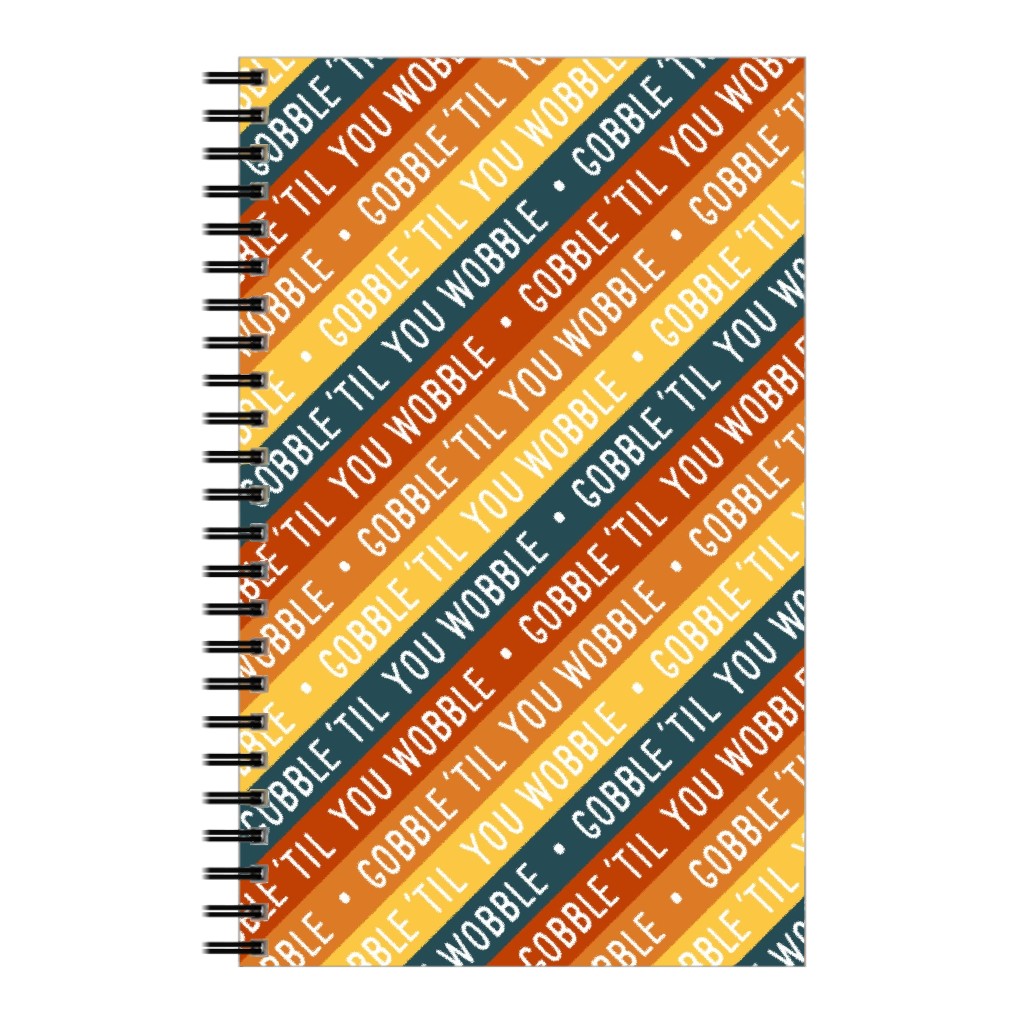 Gobble 'til You Wobble - Angled Thanksgiving Stripes - Multi W/ Teal Notebook, 5x8, Multicolor