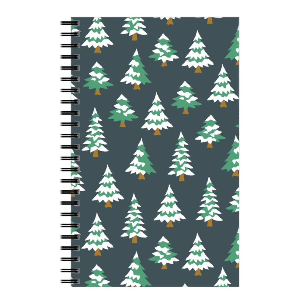 Winter Village Trees With Snow - Dark Notebook, 5x8, Green
