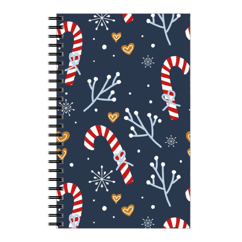 Candy Canes and Gingerbread Hearts Notebook, 5x8, Blue, True Blue