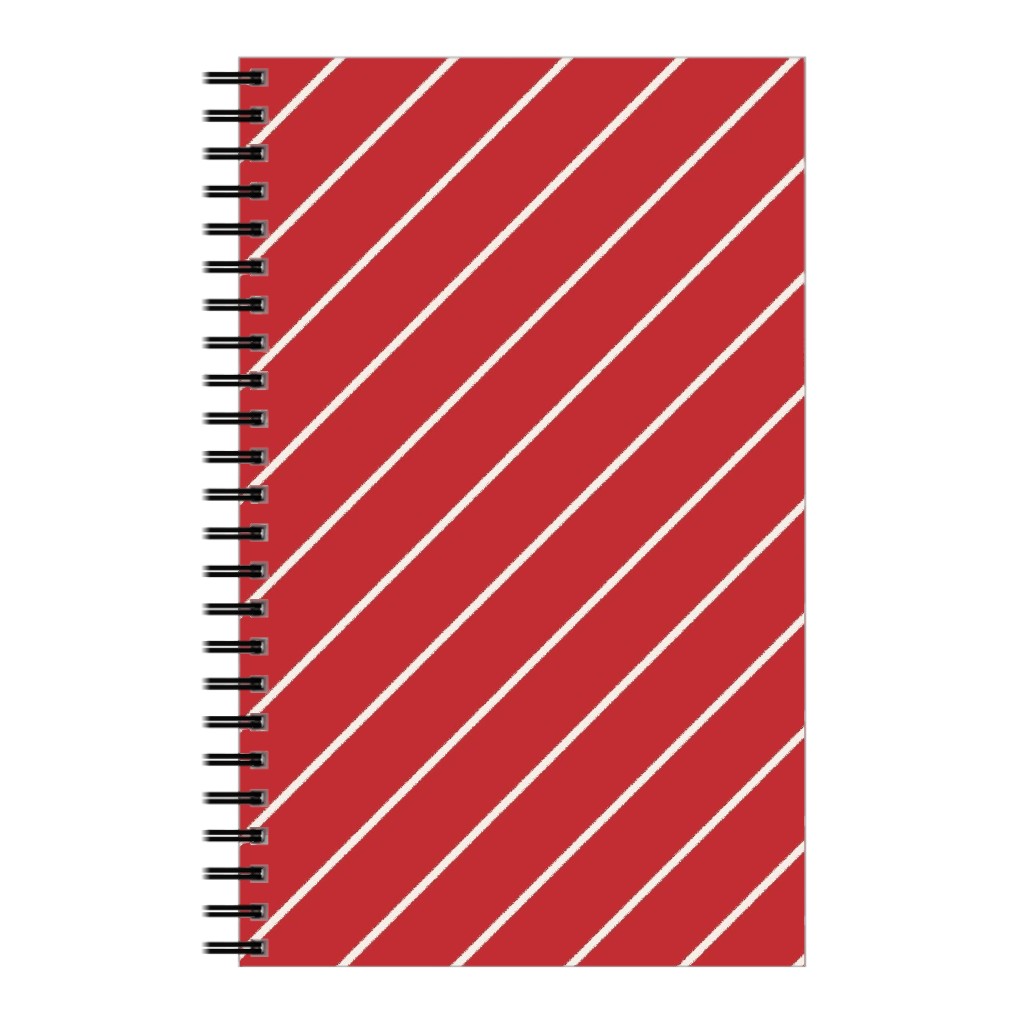 Diagonal Stripes on Christmas Red Notebook, 5x8, Red