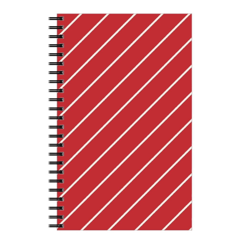 Diagonal Stripes on Christmas Red Notebook, 5x8, Red, Red