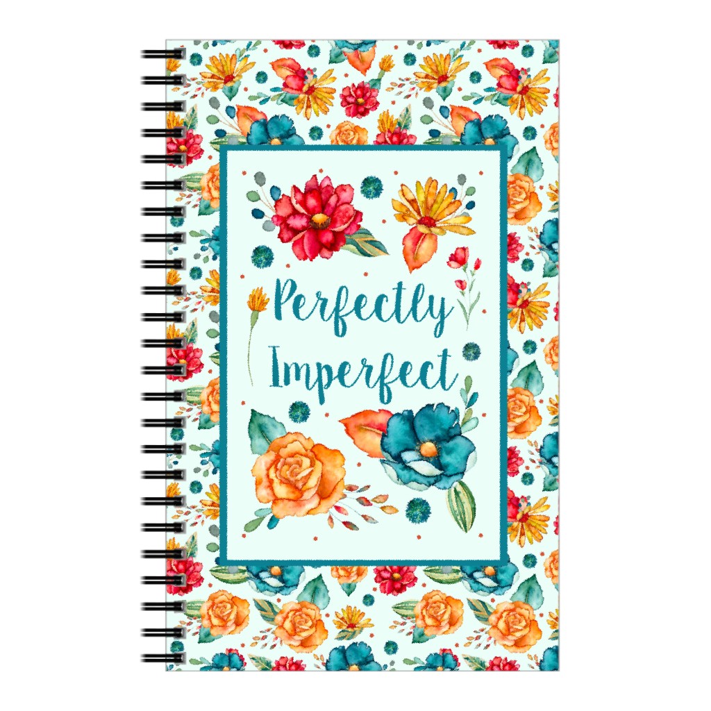 Perfectly Imperfect Fall Watercolor Flowers in Red, Orange & Turquoise Notebook, 5x8, Multicolor