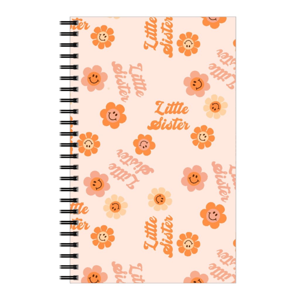 Little Sister Boho - Retro Smiley Floral Design - Muted Notebook, 5x8, Pink