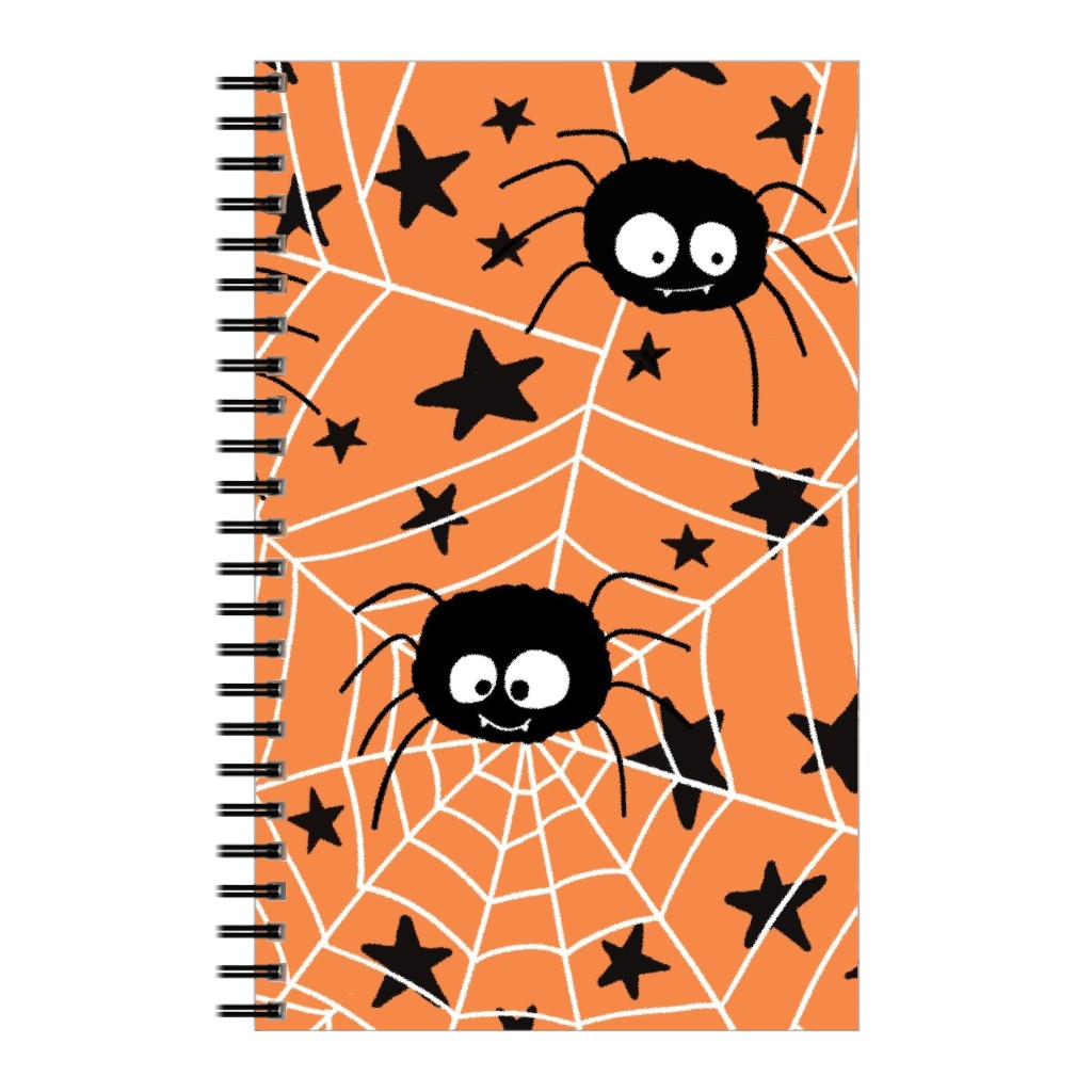 Cute Hand-Drawn Spider Halloween - Orange Notebook, 5x8, Orange