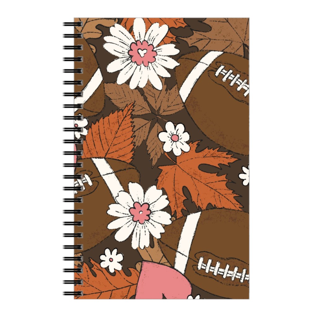 Football Fall and Florals Notebook, 5x8, Brown, Deep Chocolate