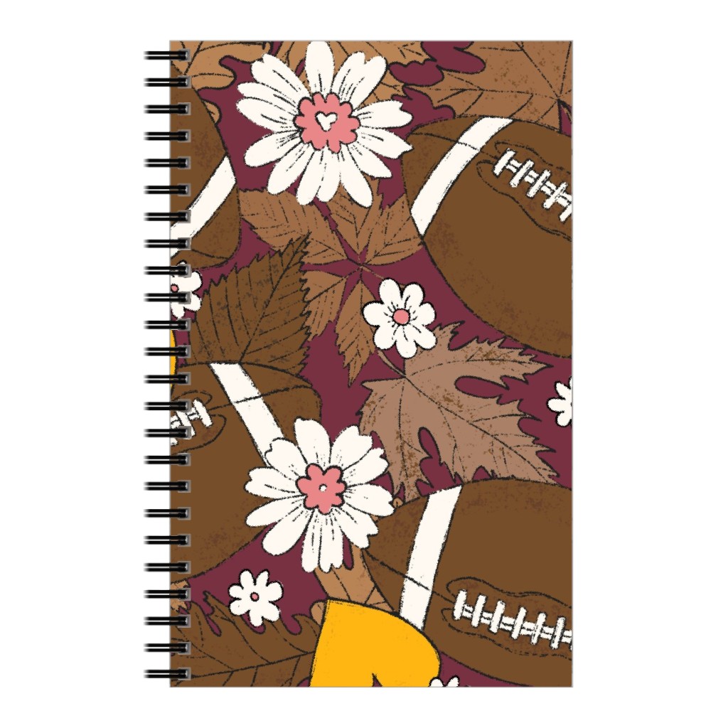 Football Fall and Florals Notebook, 5x8, Brown, Dark Chocolate