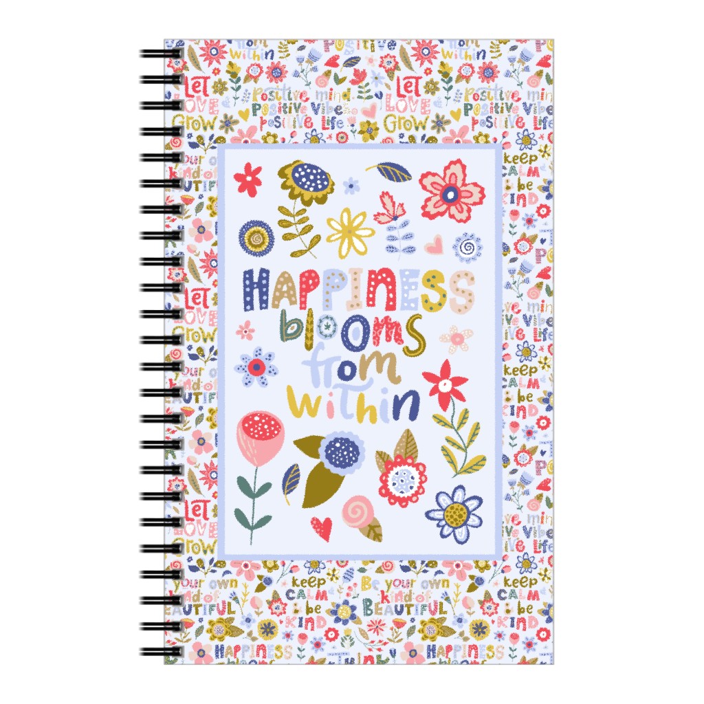 Happiness Blooms From Within - Inspirational Floral Notebook, 5x8, Multicolor