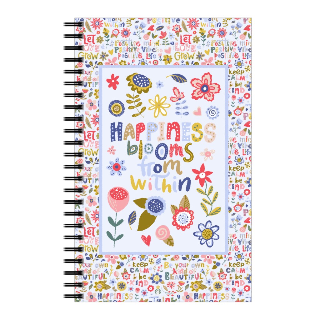 Happiness Blooms From Within - Inspirational Floral Notebook, 5x8, Multicolor