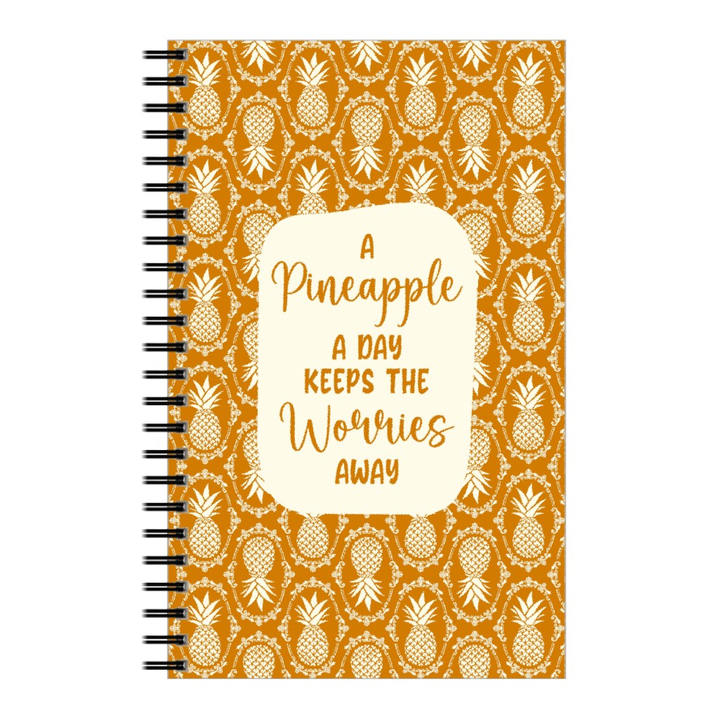 a Pineapple a Day Keeps the Worries Away Damask Notebook, 5x8, Orange