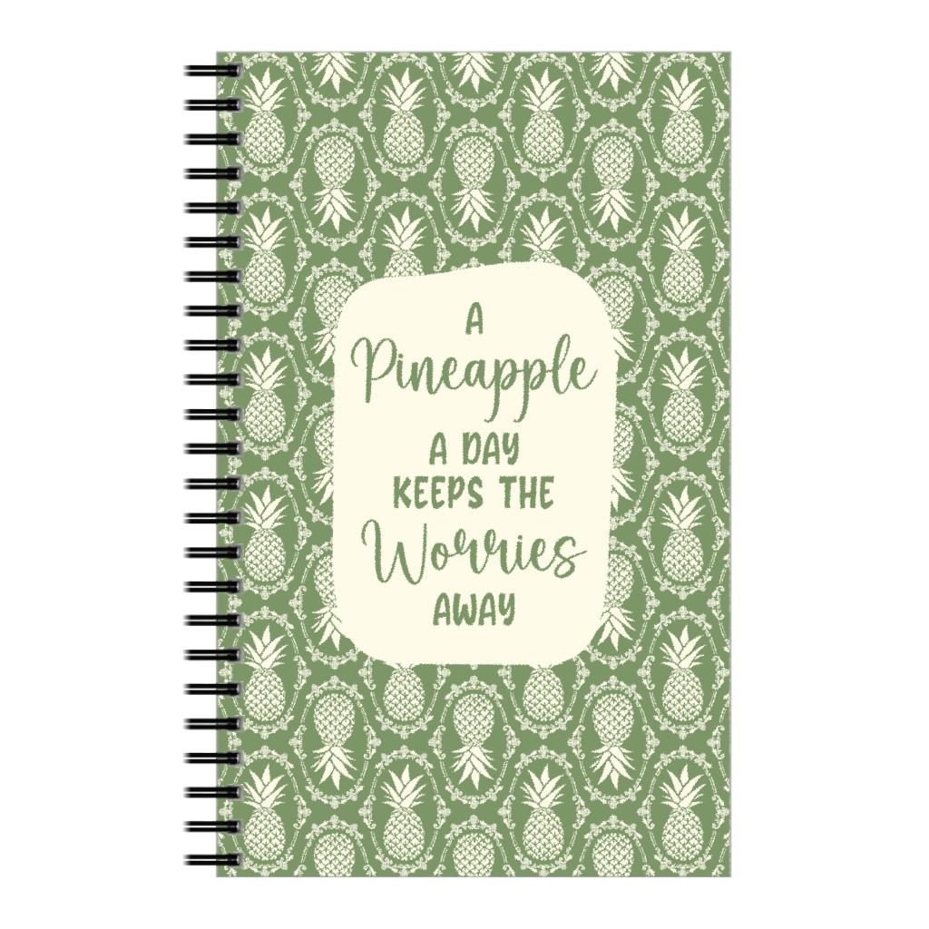 a Pineapple a Day Keeps the Worries Away Damask Notebook, 5x8, Green, Verdant