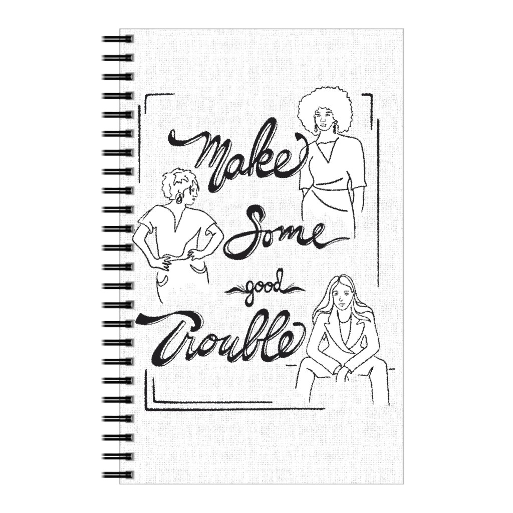 Make Some Good Trouble - Black & White Notebook, 5x8, White