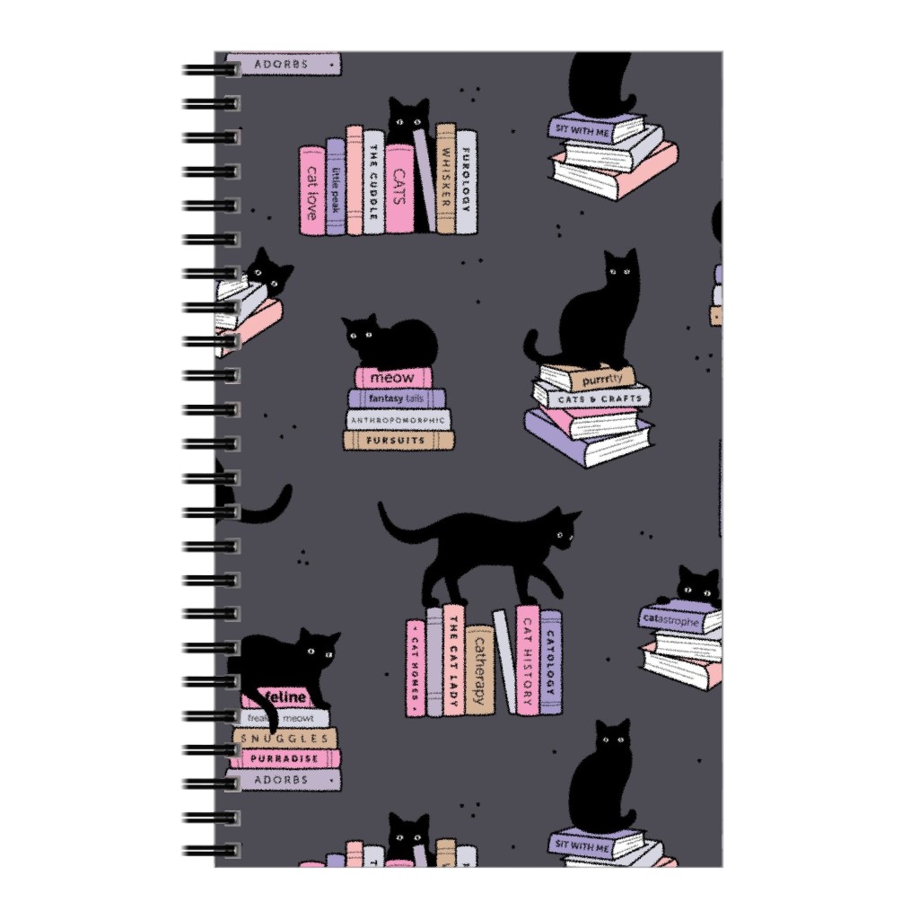 Cats and Books Notebook, 5x8, Gray, Slate