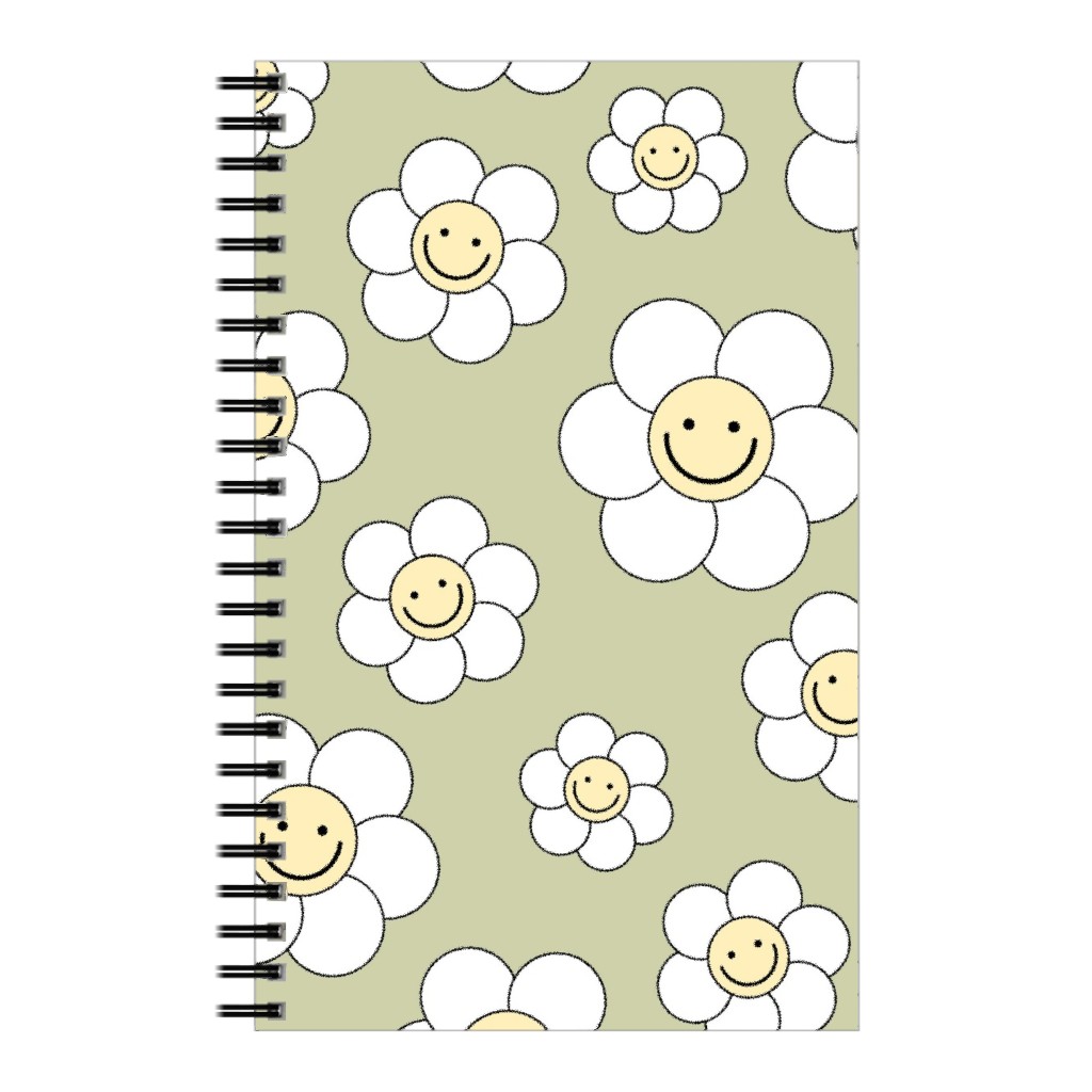 Sweet Smiling Daisies Notebook, 5x8, Green