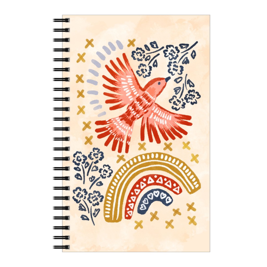 Bird, Rainbow, Flower, Spring Wall Art Notebook, 5x8, Multicolor