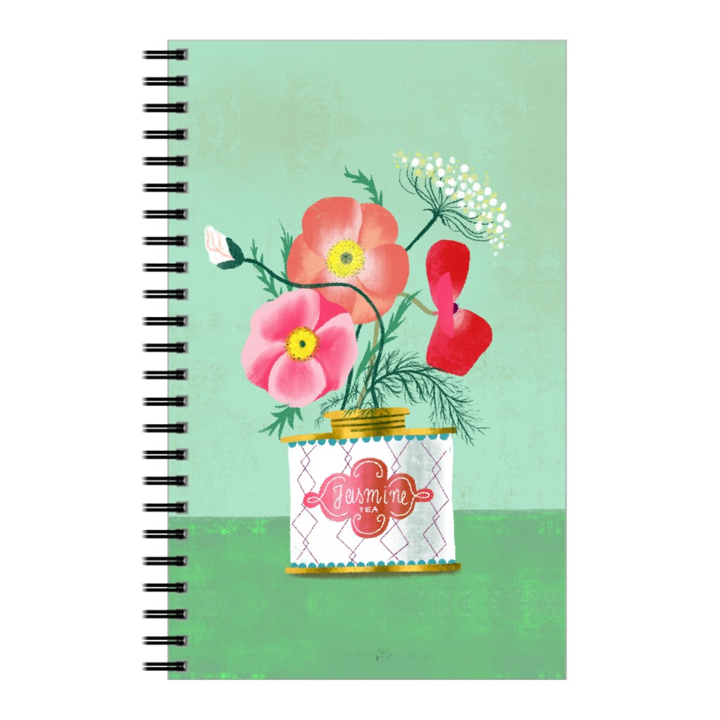 Poppies in Jasmine Tea Tin Notebook, 5x8, Green