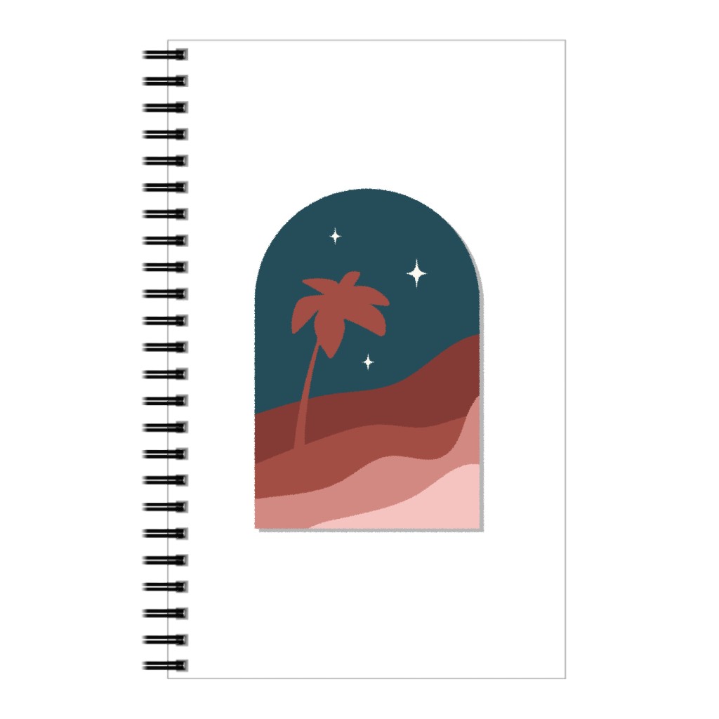 Abstract Landscape in Window With Tree Notebook, 5x8, Multicolor, Mauve