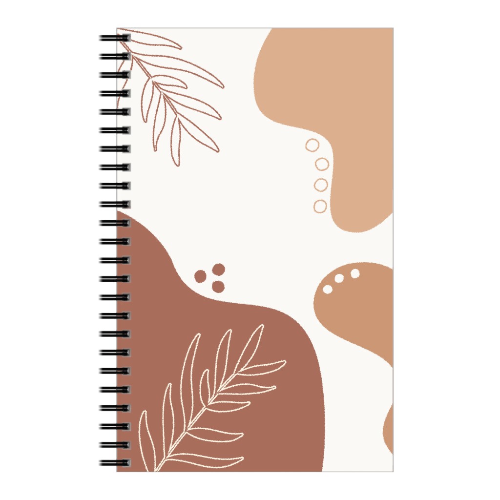 Abstract Shapes and Fern Leaves - Earth Tones Notebook, 5x8, Orange, Orange